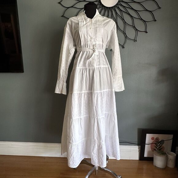 White Elegance Temple Dress Wedding Modest Church Maxi Bottom back Medium PLG - Picture 2 of 16